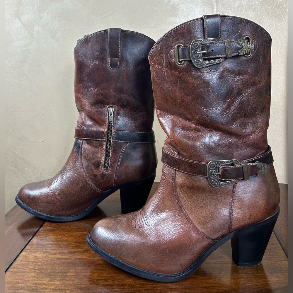 Dingo Women's Nelly Western Boot, Brown with Buckles and Side Zipper Size 10M - Picture 5 of 9